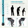 Folding Seat Cane (220lbs): 5-Level Height Adjust, LED Light, Anti-Slip Pads, Aluminum Alloy, Bonus Cushion/3 Foot Pads for Elder-Blue